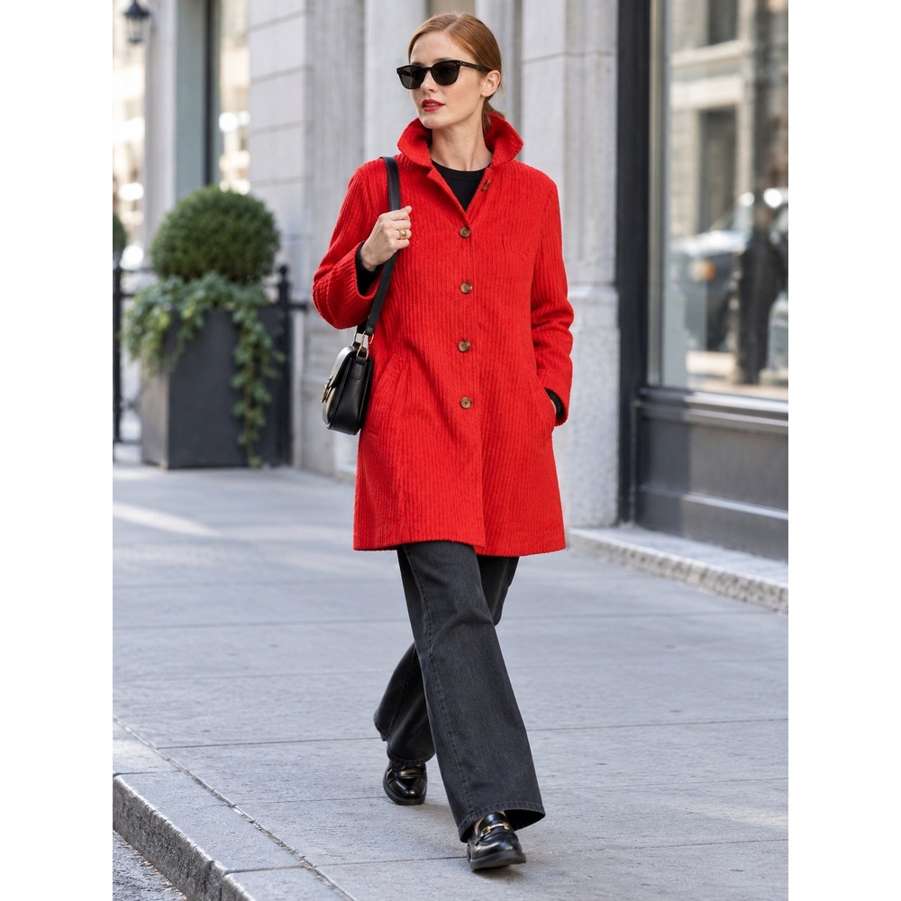 Frances Valentine Barn Jacket Red Double Wale Corduroy Coat Women Sz S